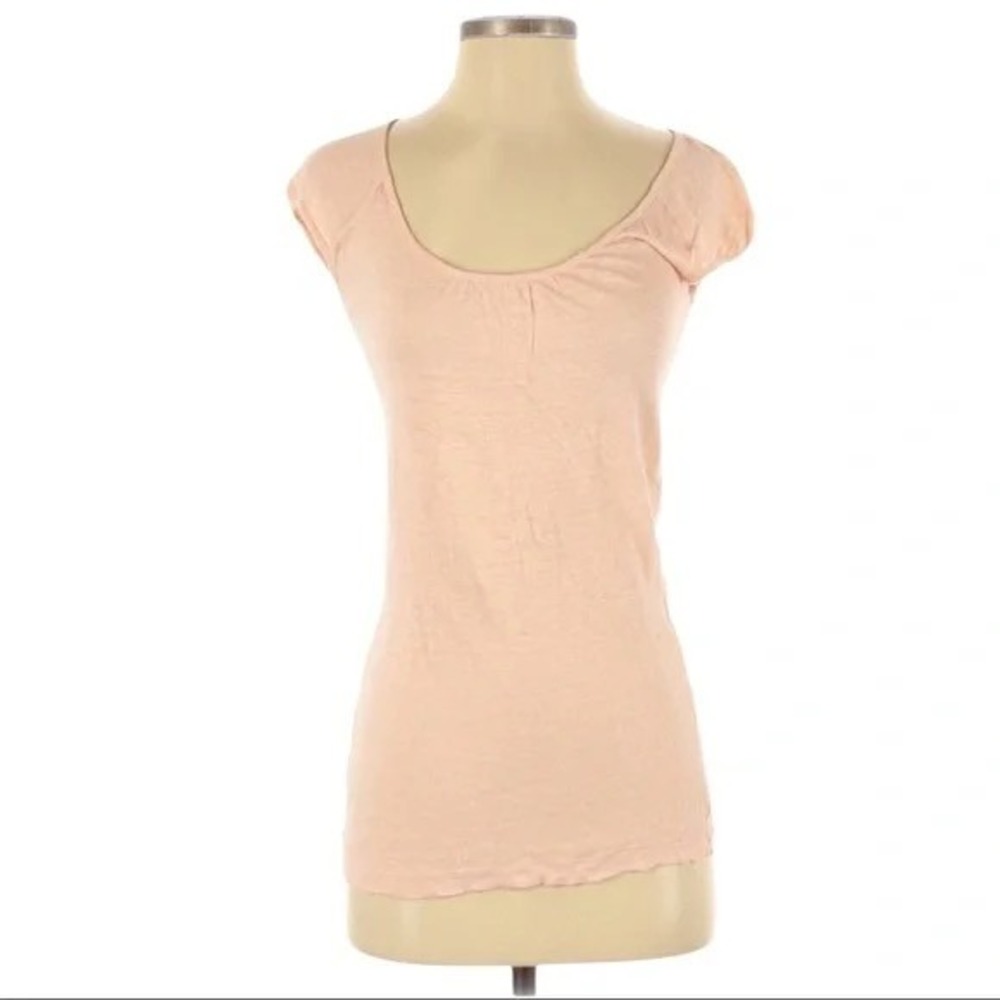 LOFT Womens 100% Linen Scoop Neck Cap Sleeve Slub Knit T-Shirt Peach Small